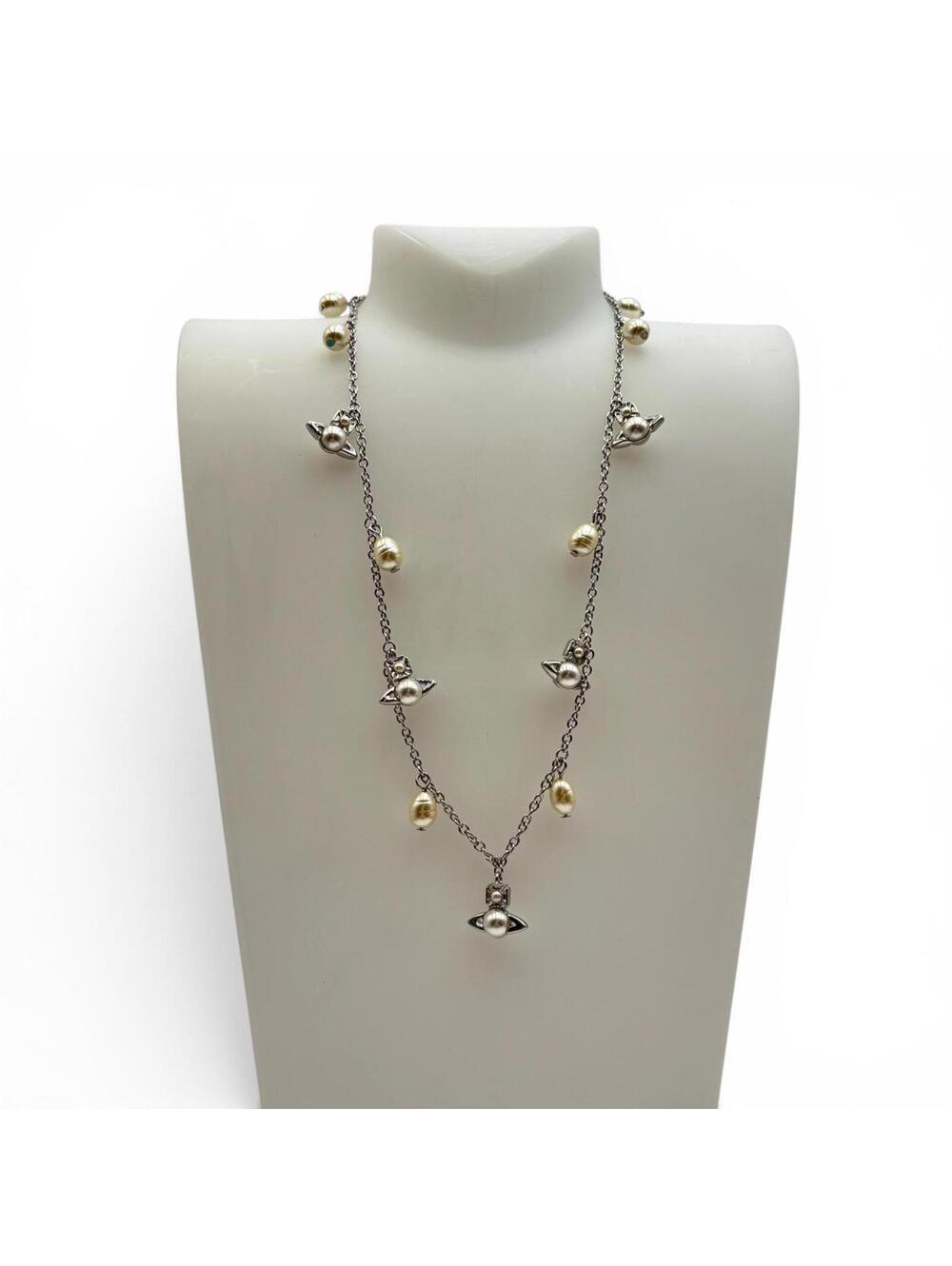 Vivienne Westwood Emiliana Pearl Orb Necklace Platinum Cream Rose Pearl